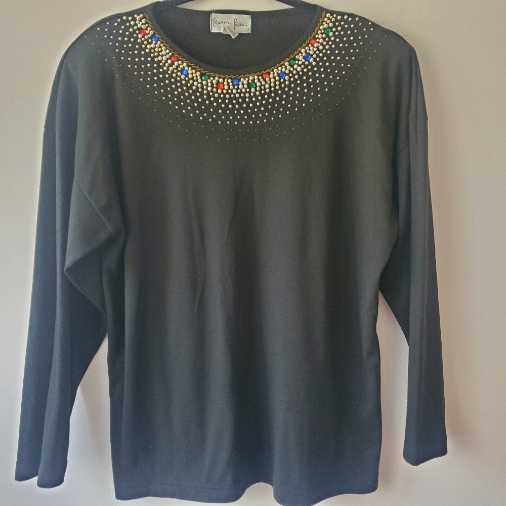 Naomi Bee VTG 90'S Black Jeweled Beaded Women's Top Sz 38/L? Holiday Christmas
